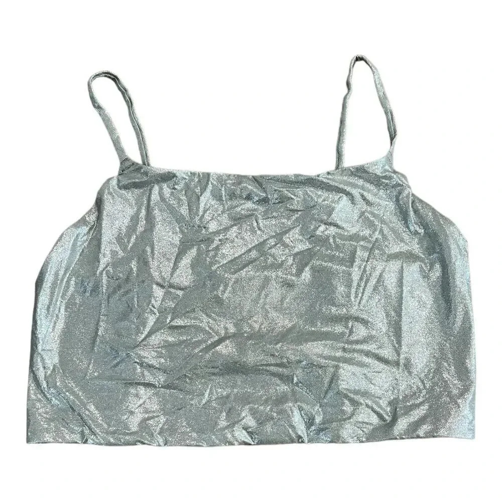 Skims Gray Metallic Strappy Back Crop Cami XL